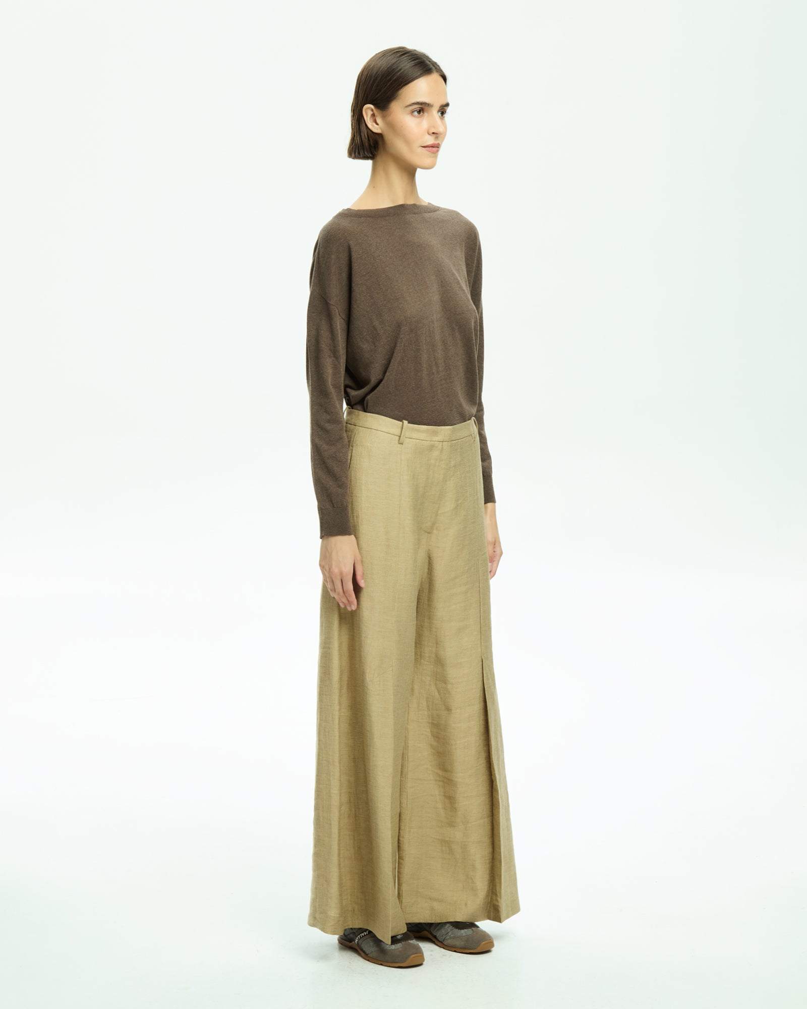 _MALLONI Pantalone a gamba ampia con vita alta BEIGE