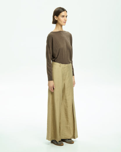 _MALLONI Pantalone a gamba ampia con vita alta BEIGE