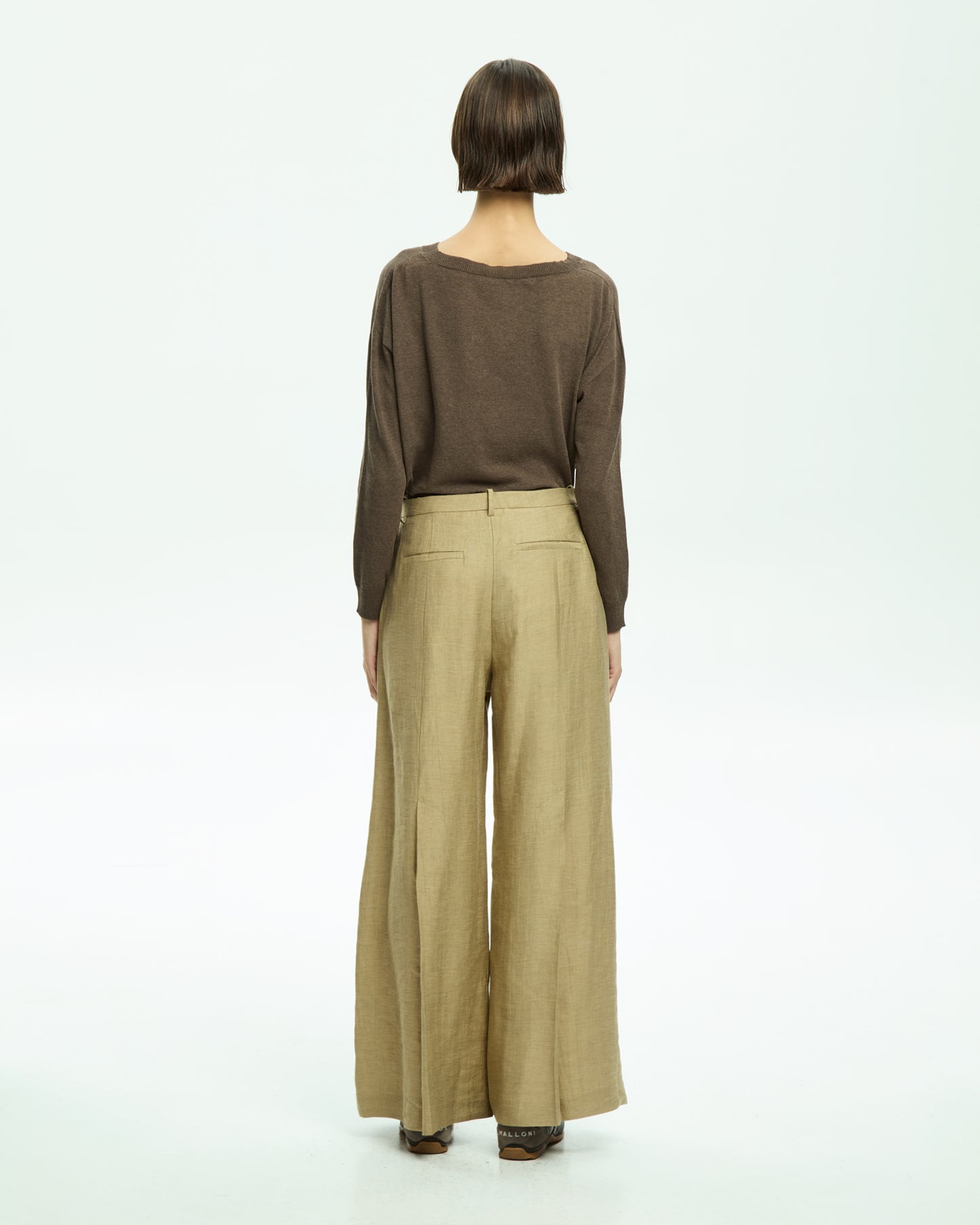 _MALLONI Pantalone a gamba ampia con vita alta BEIGE