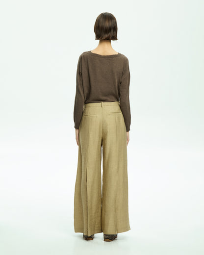_MALLONI Pantalone a gamba ampia con vita alta BEIGE