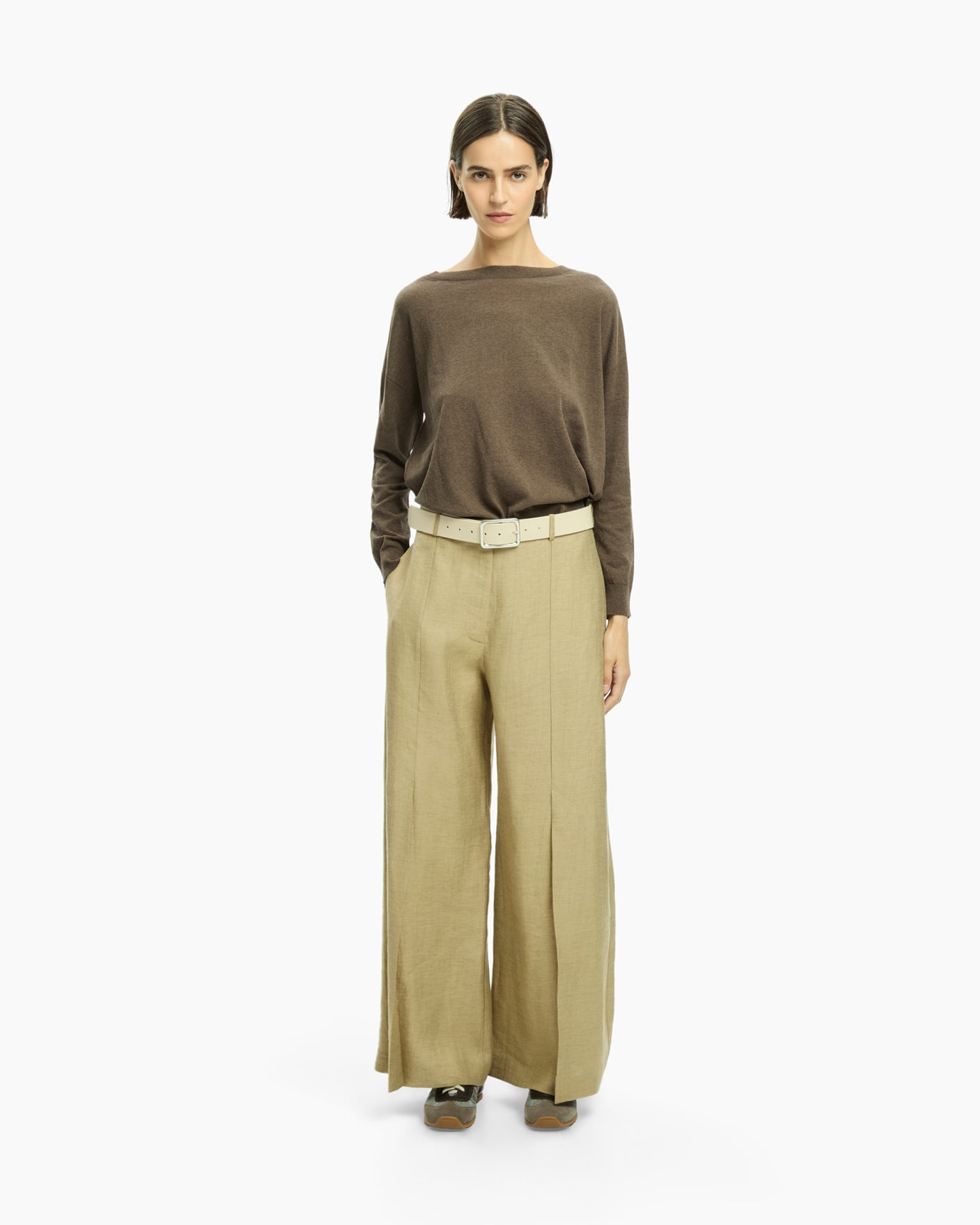 _MALLONI Pantalone a gamba ampia con vita alta BEIGE