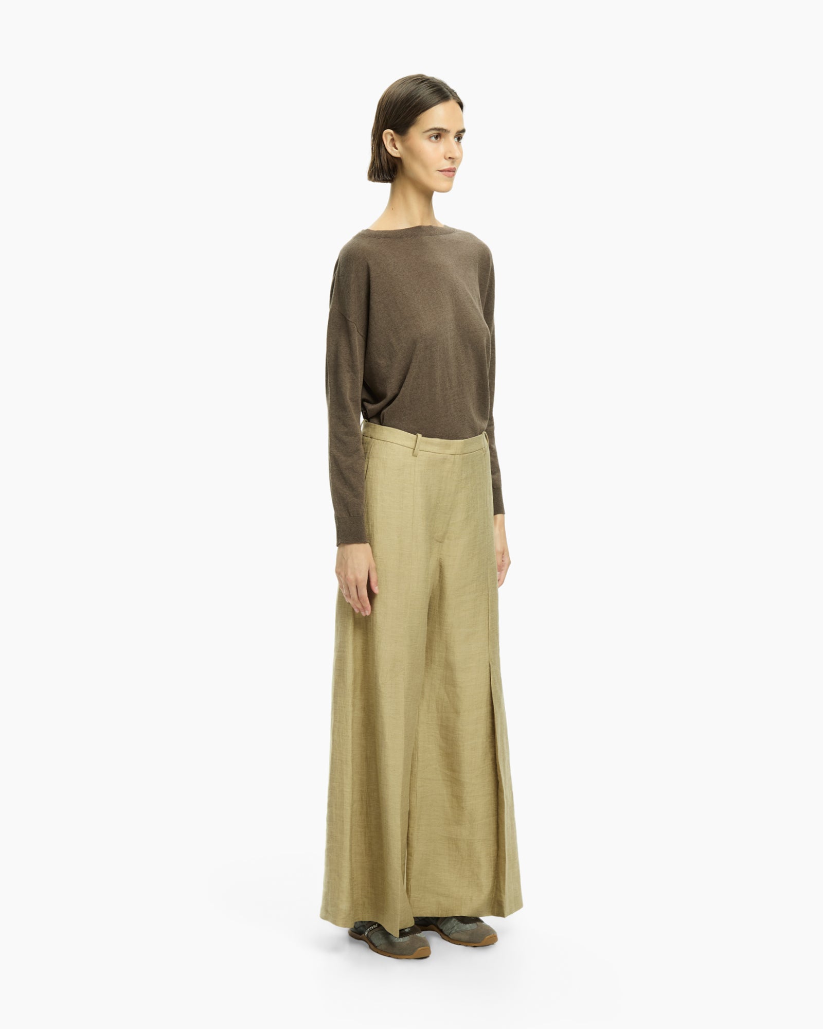 _MALLONI Pantalone a gamba ampia con vita alta BEIGE