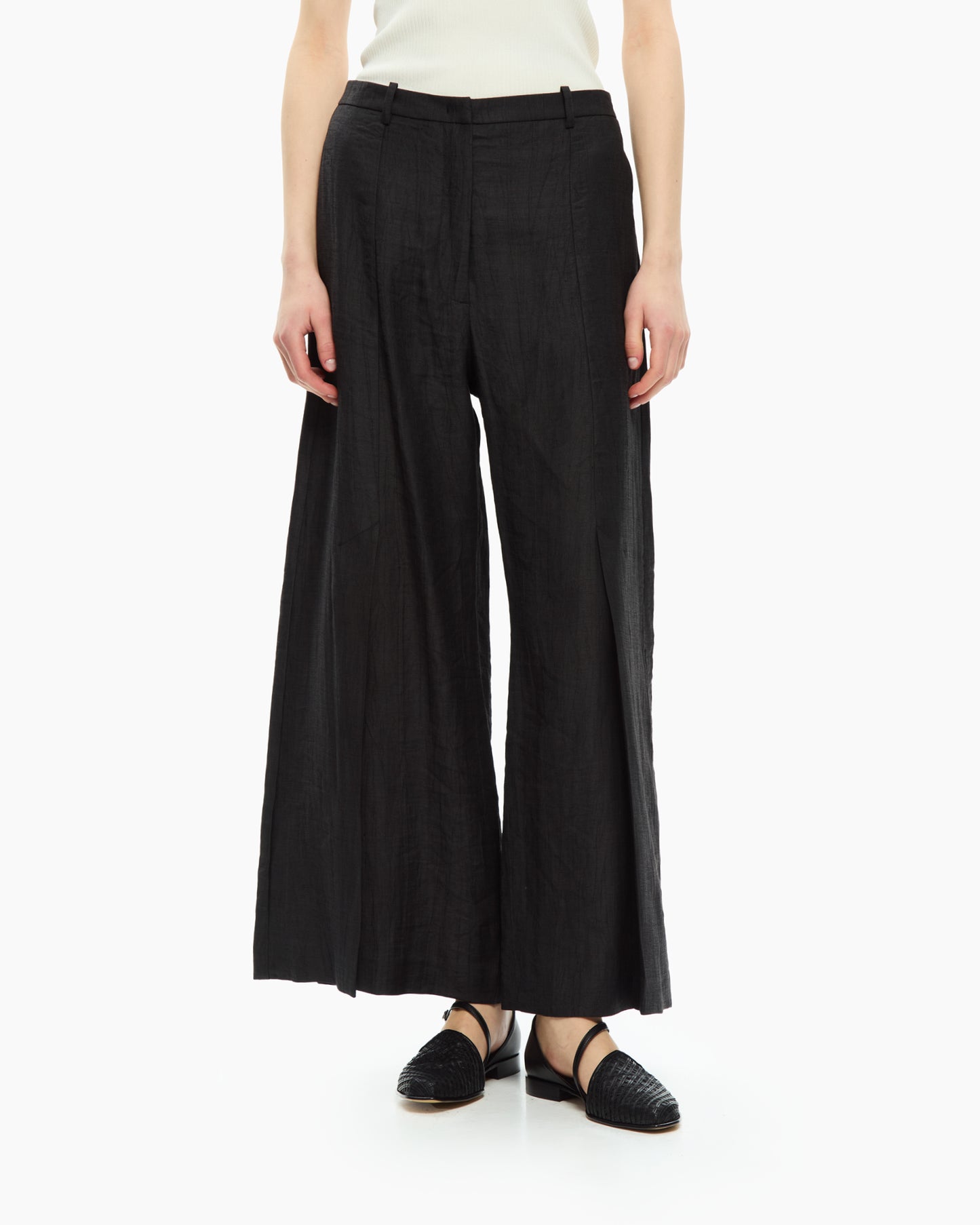 _MALLONI Pantalone a gamba ampia con vita alta NERO