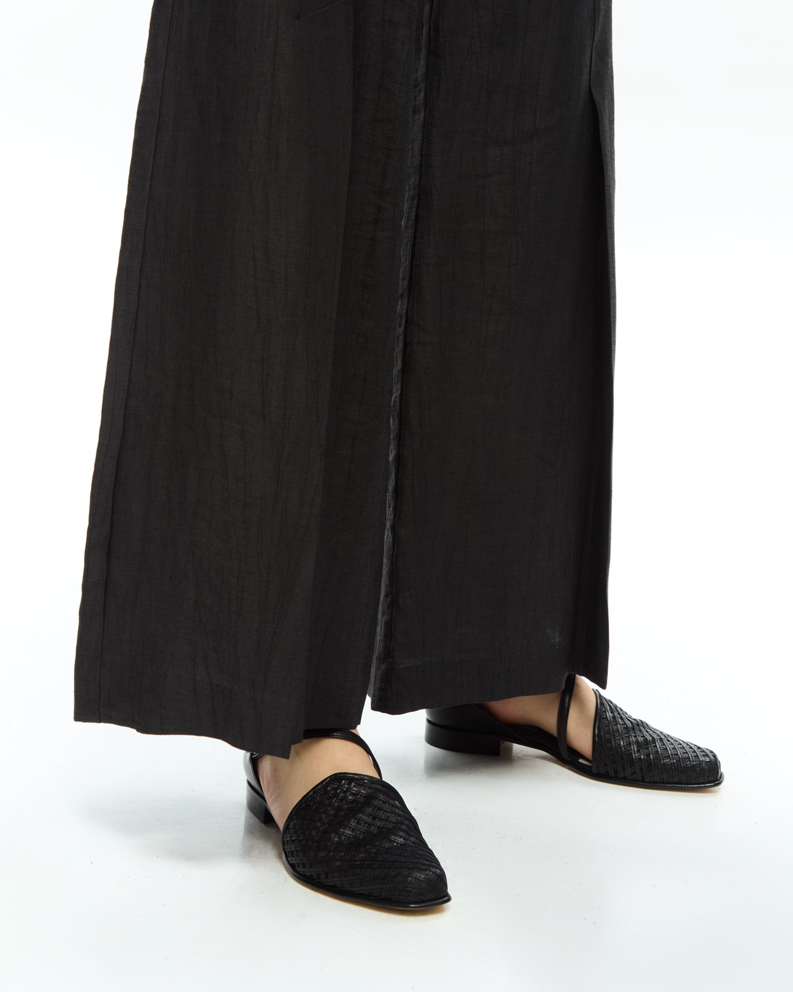 _MALLONI Pantalone a gamba ampia con vita alta NERO