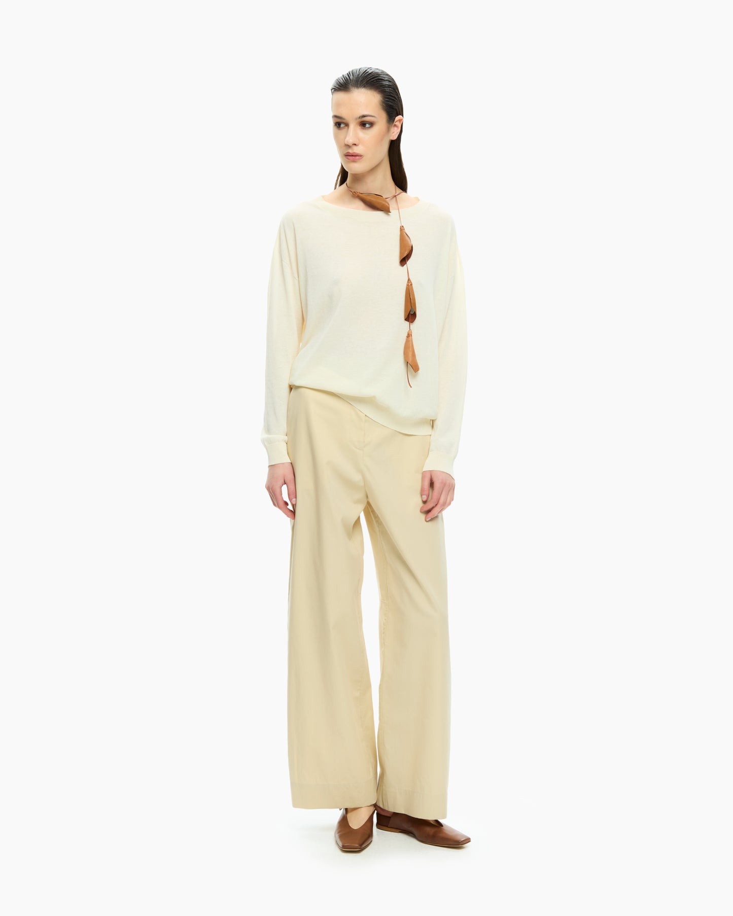 _MALLONI Pantalone a gamba ampia con vita alta GIALLO