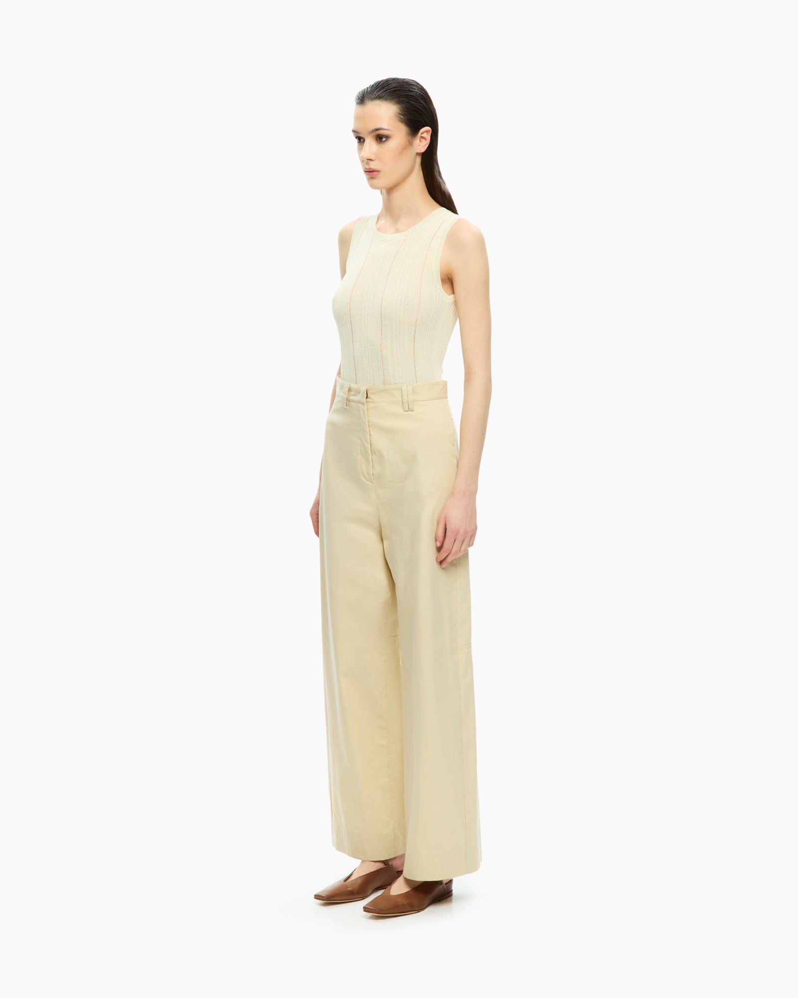 _MALLONI Pantalone a gamba ampia con vita alta GIALLO