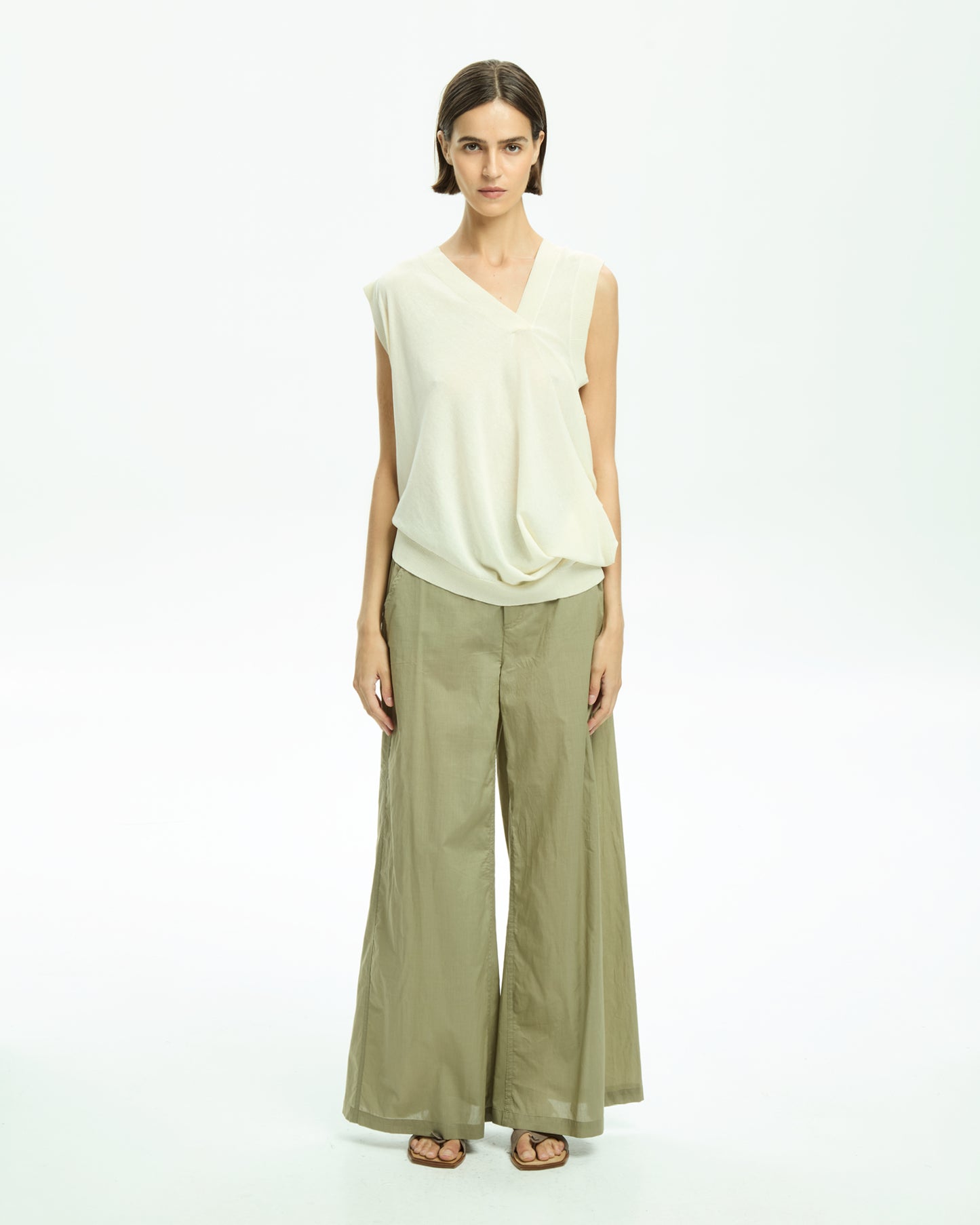 _MALLONI Pantalone a gamba ampia con vita elasticizzata VERDE