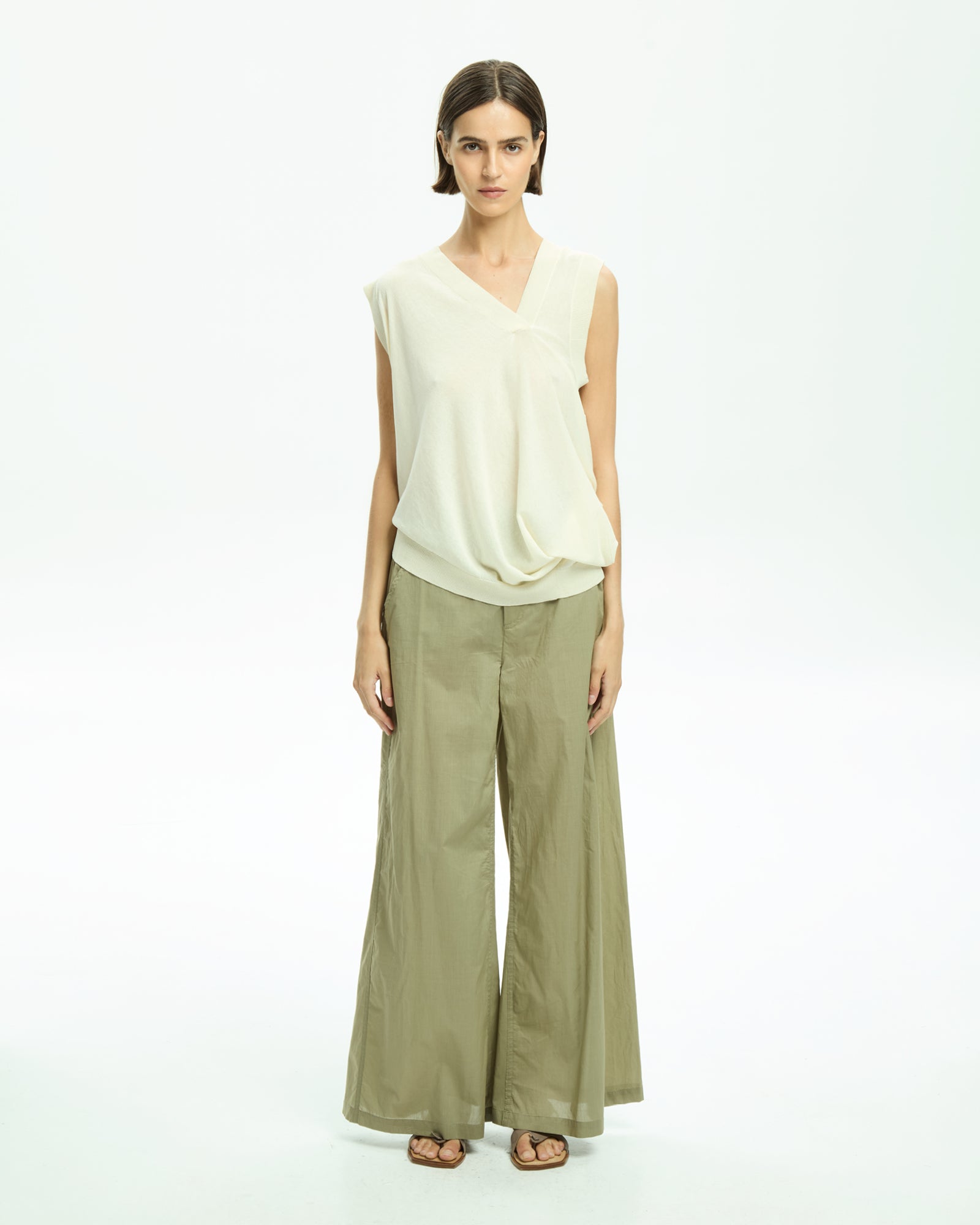 _MALLONI Pantalone a gamba ampia con vita elasticizzata VERDE