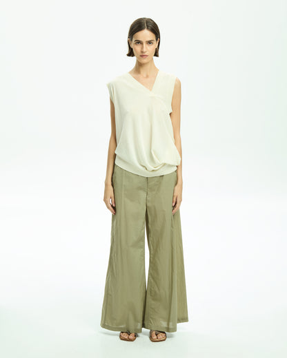 _MALLONI Pantalone a gamba ampia con vita elasticizzata VERDE
