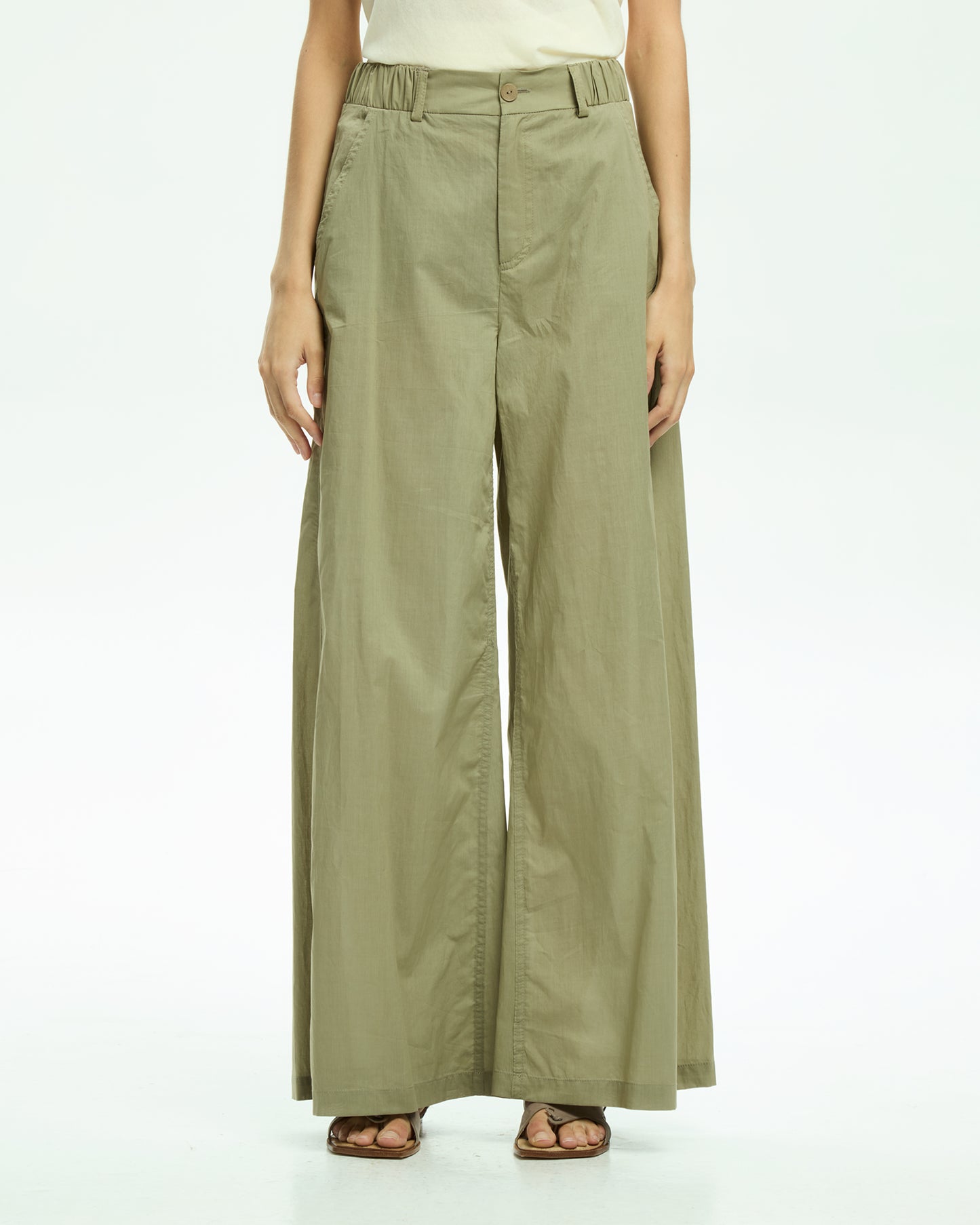 _MALLONI Pantalone a gamba ampia con vita elasticizzata VERDE