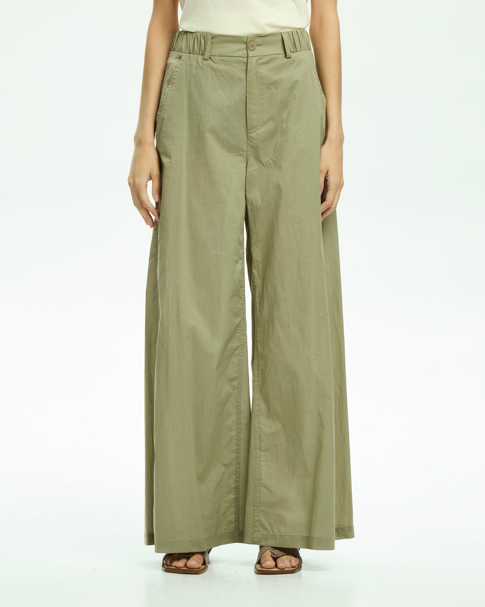 _MALLONI Pantalone a gamba ampia con vita elasticizzata VERDE