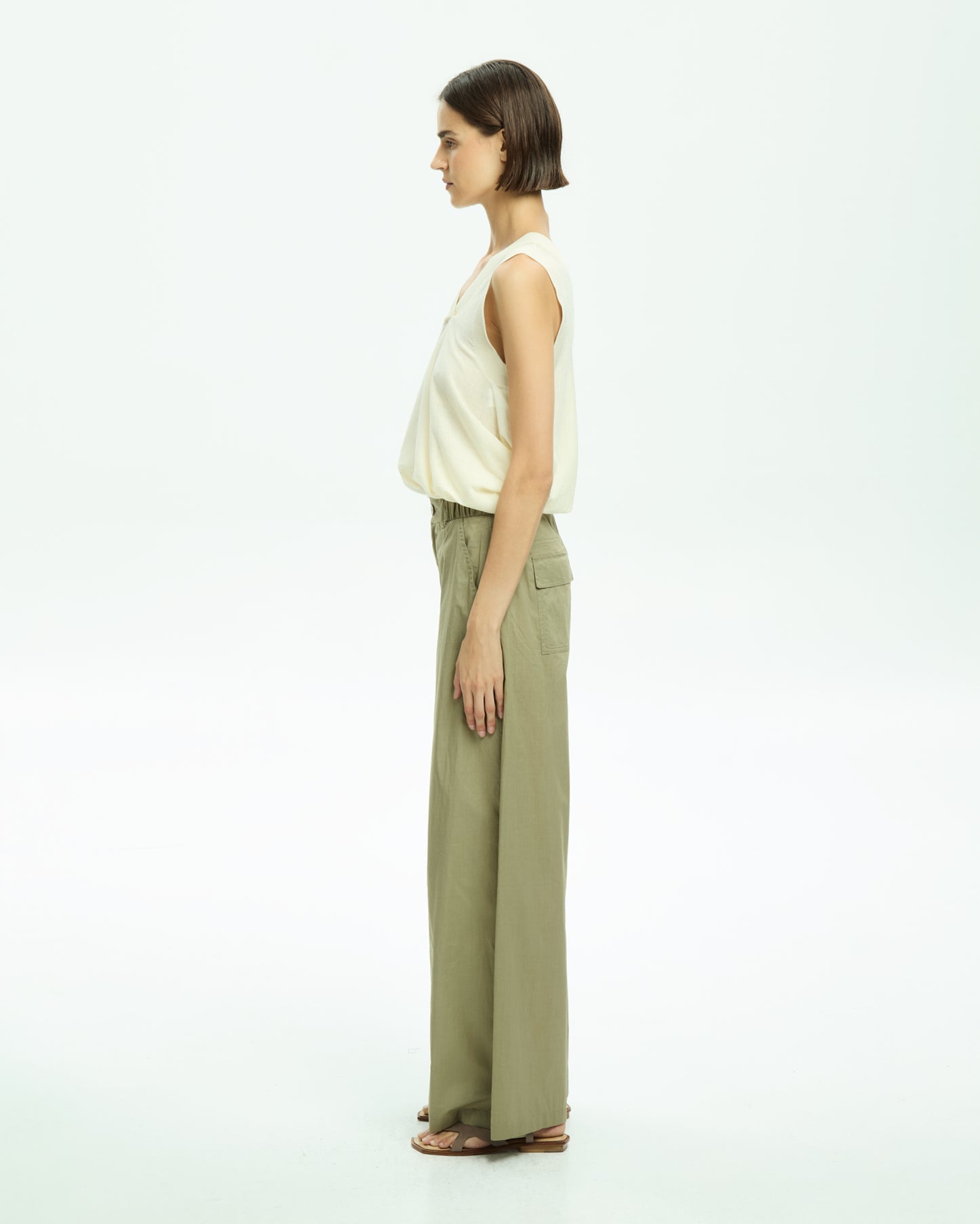 _MALLONI Pantalone a gamba ampia con vita elasticizzata VERDE