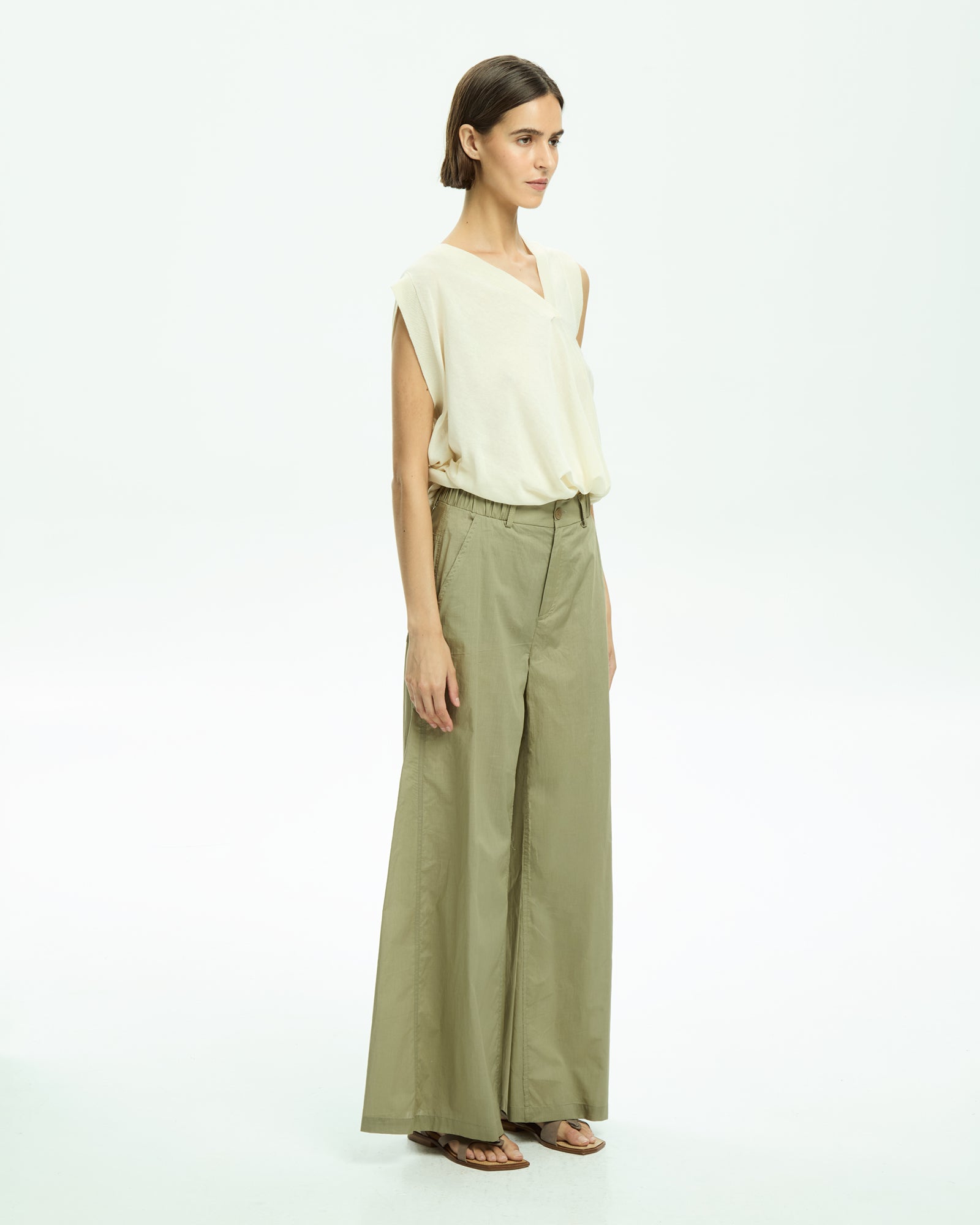 _MALLONI Pantalone a gamba ampia con vita elasticizzata VERDE