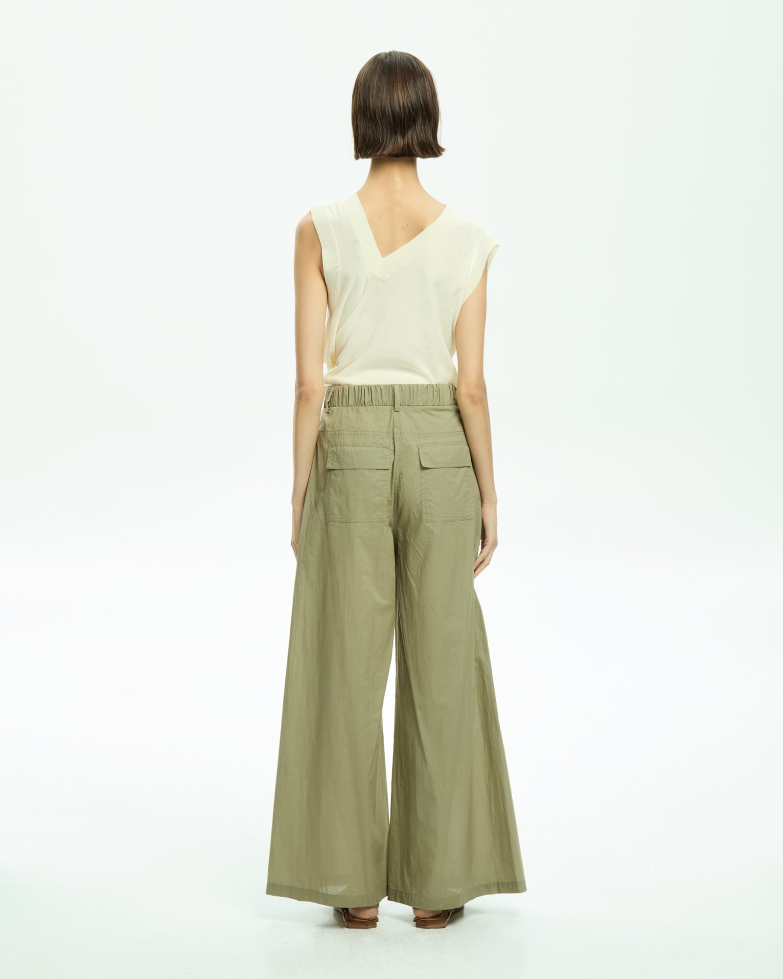 _MALLONI Pantalone a gamba ampia con vita elasticizzata VERDE
