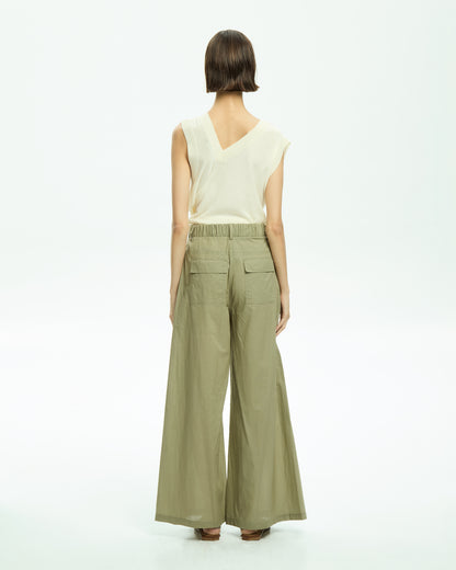 _MALLONI Pantalone a gamba ampia con vita elasticizzata VERDE