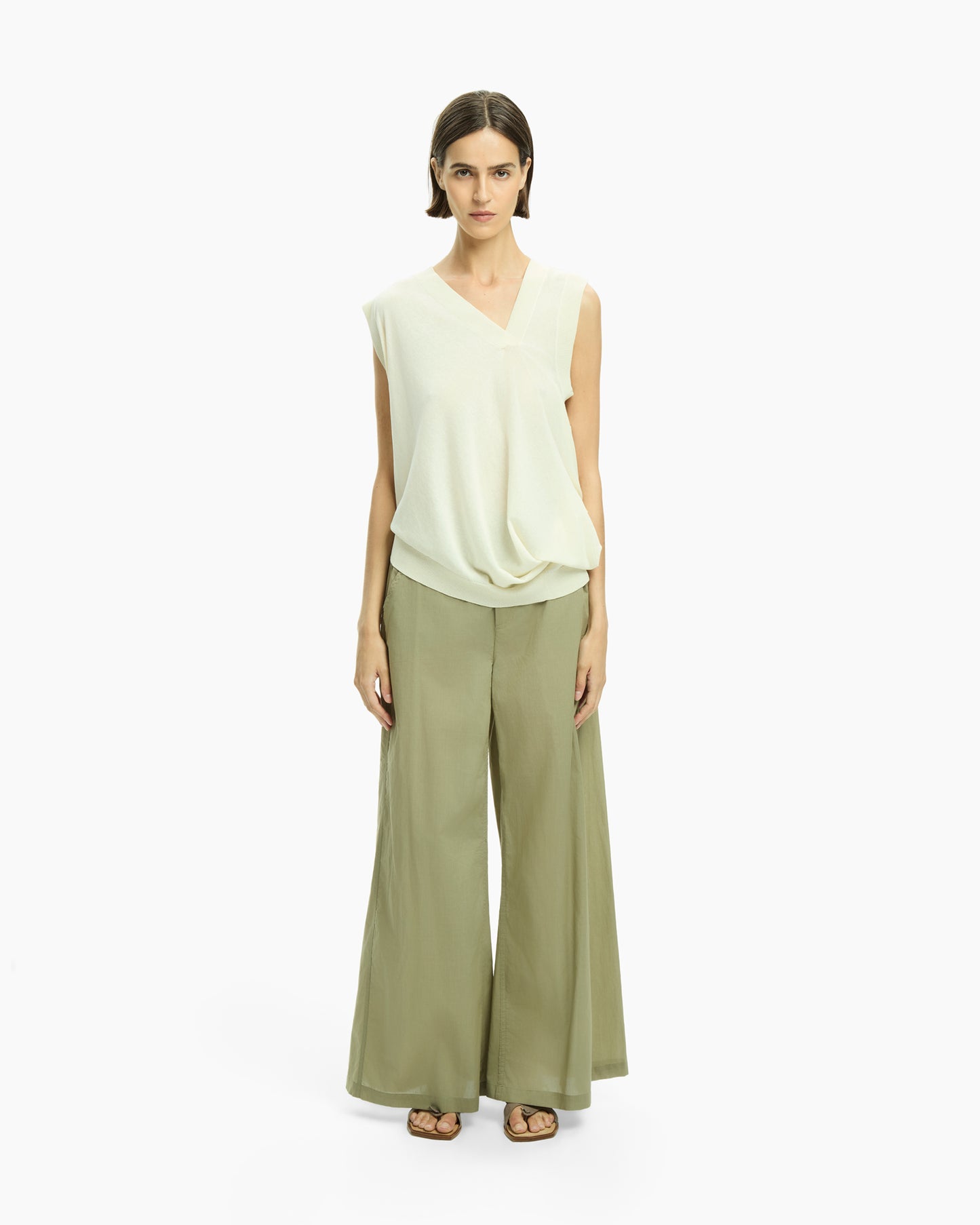 _MALLONI Pantalone a gamba ampia con vita elasticizzata VERDE