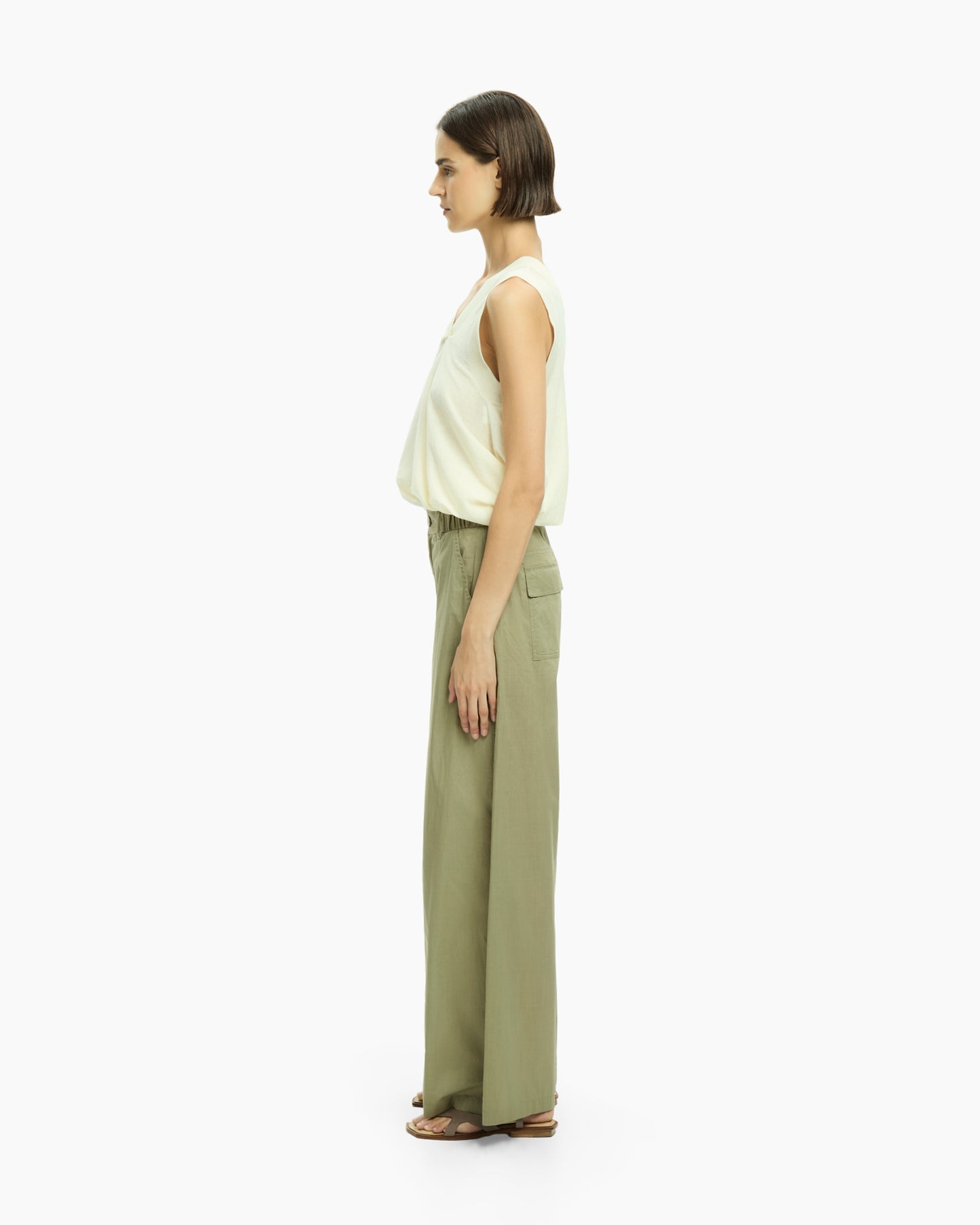 _MALLONI Pantalone a gamba ampia con vita elasticizzata VERDE