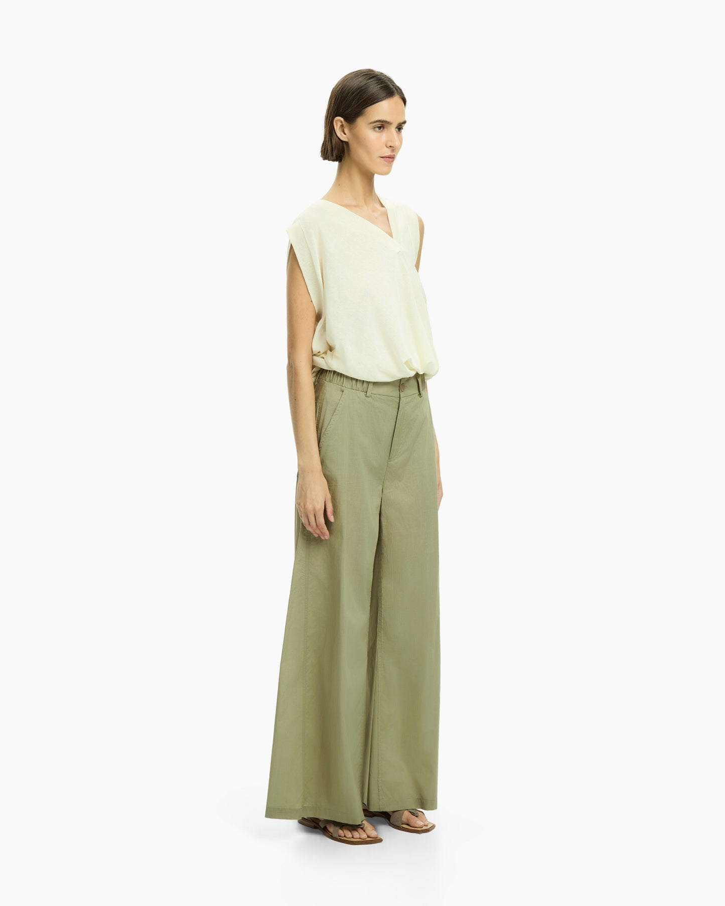 _MALLONI Pantalone a gamba ampia con vita elasticizzata VERDE