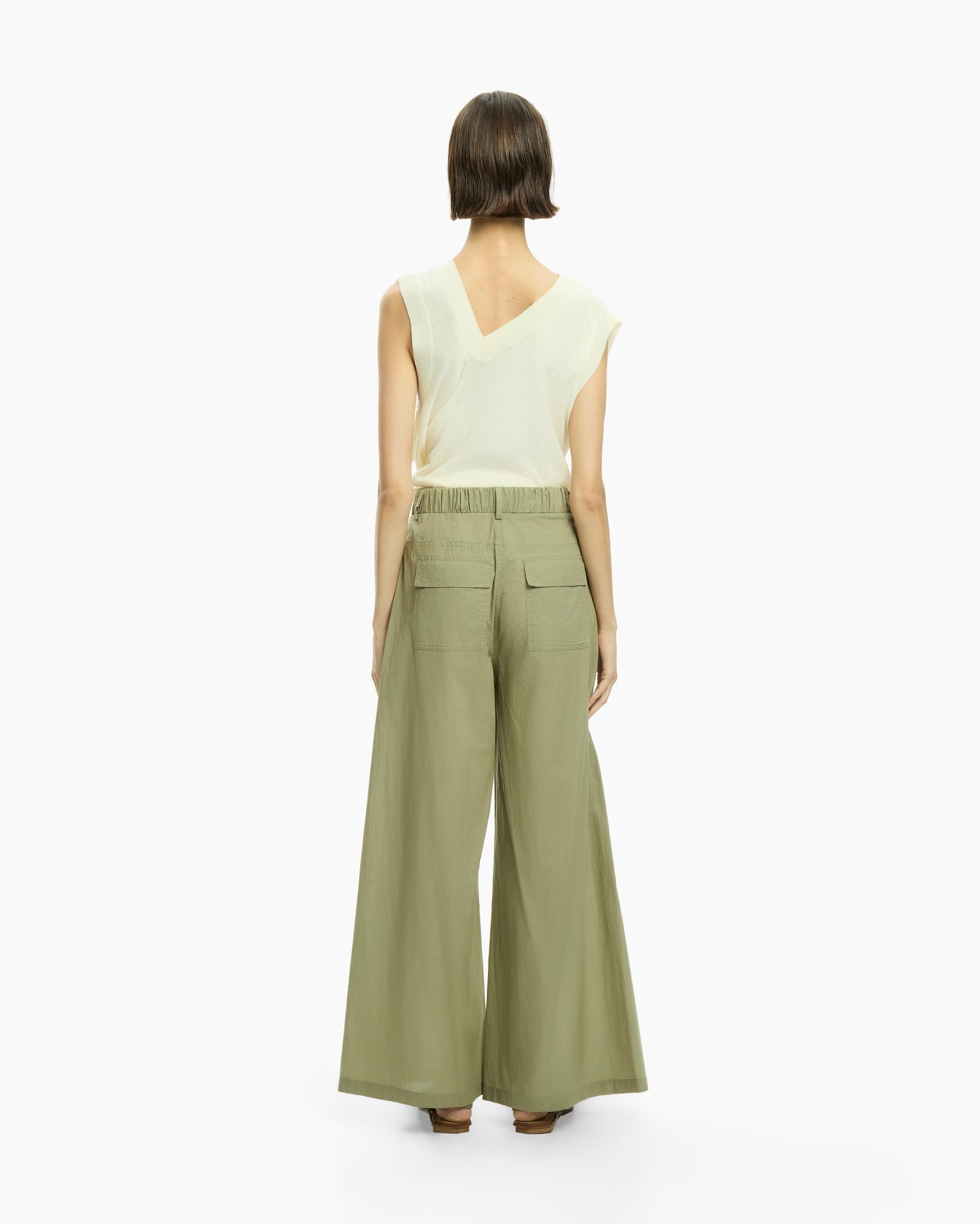 _MALLONI Pantalone a gamba ampia con vita elasticizzata VERDE
