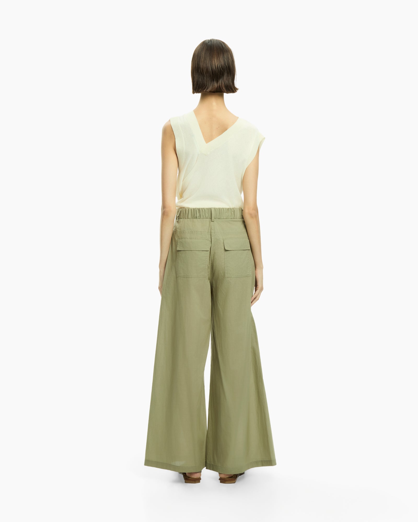 _MALLONI Pantalone a gamba ampia con vita elasticizzata VERDE