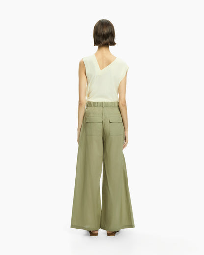 _MALLONI Pantalone a gamba ampia con vita elasticizzata VERDE