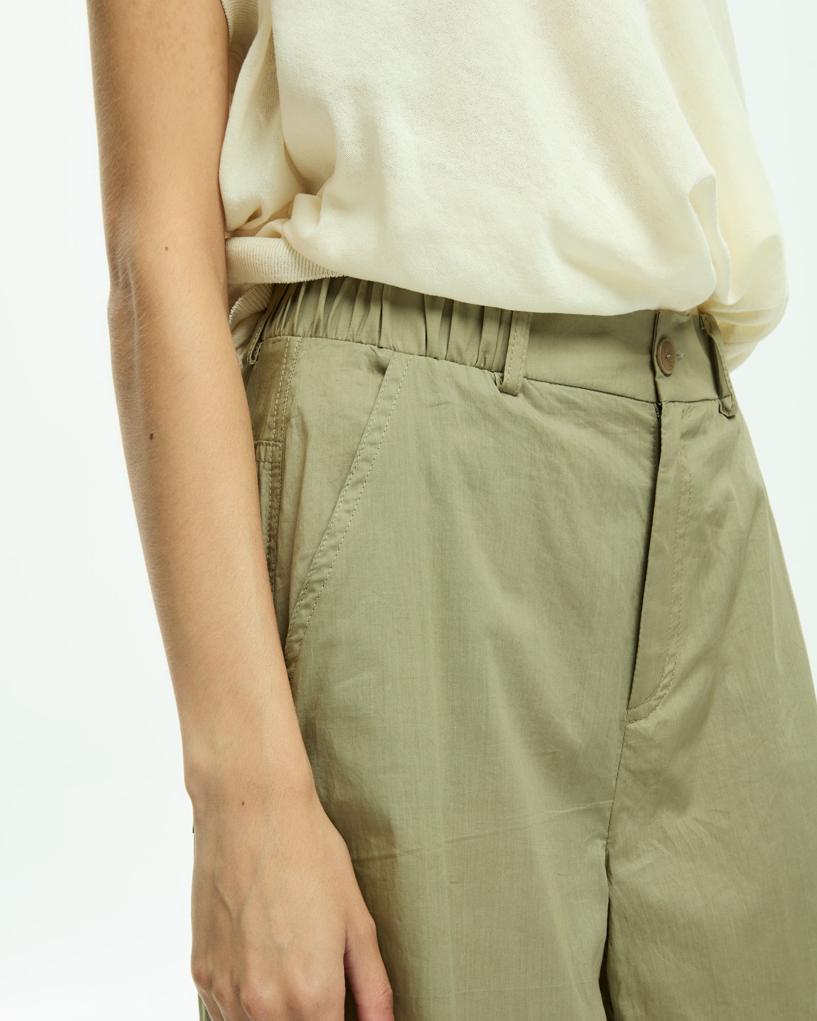 _MALLONI Pantalone a gamba ampia con vita elasticizzata VERDE