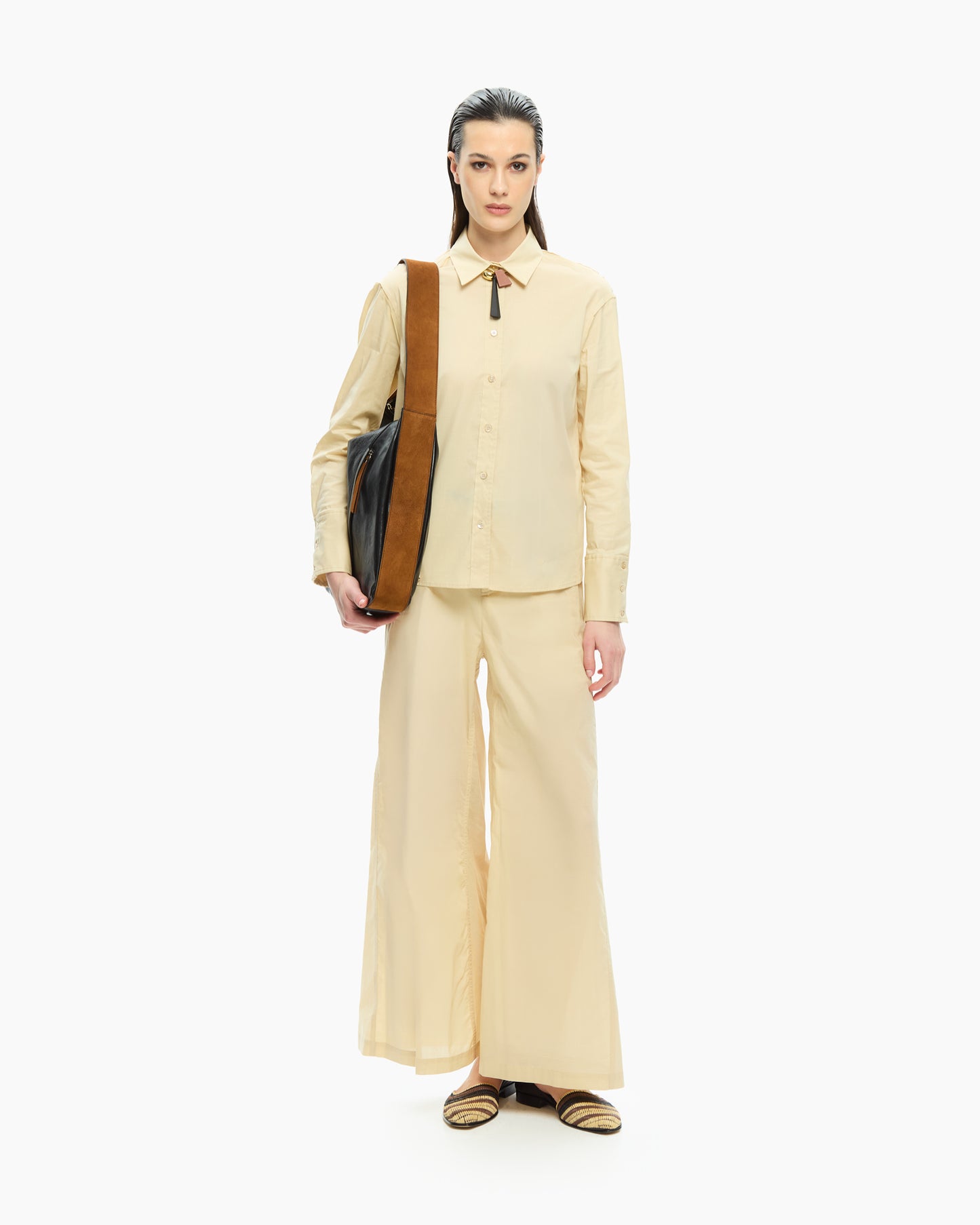 _MALLONI Pantalone a gamba ampia con vita elasticizzata GIALLO