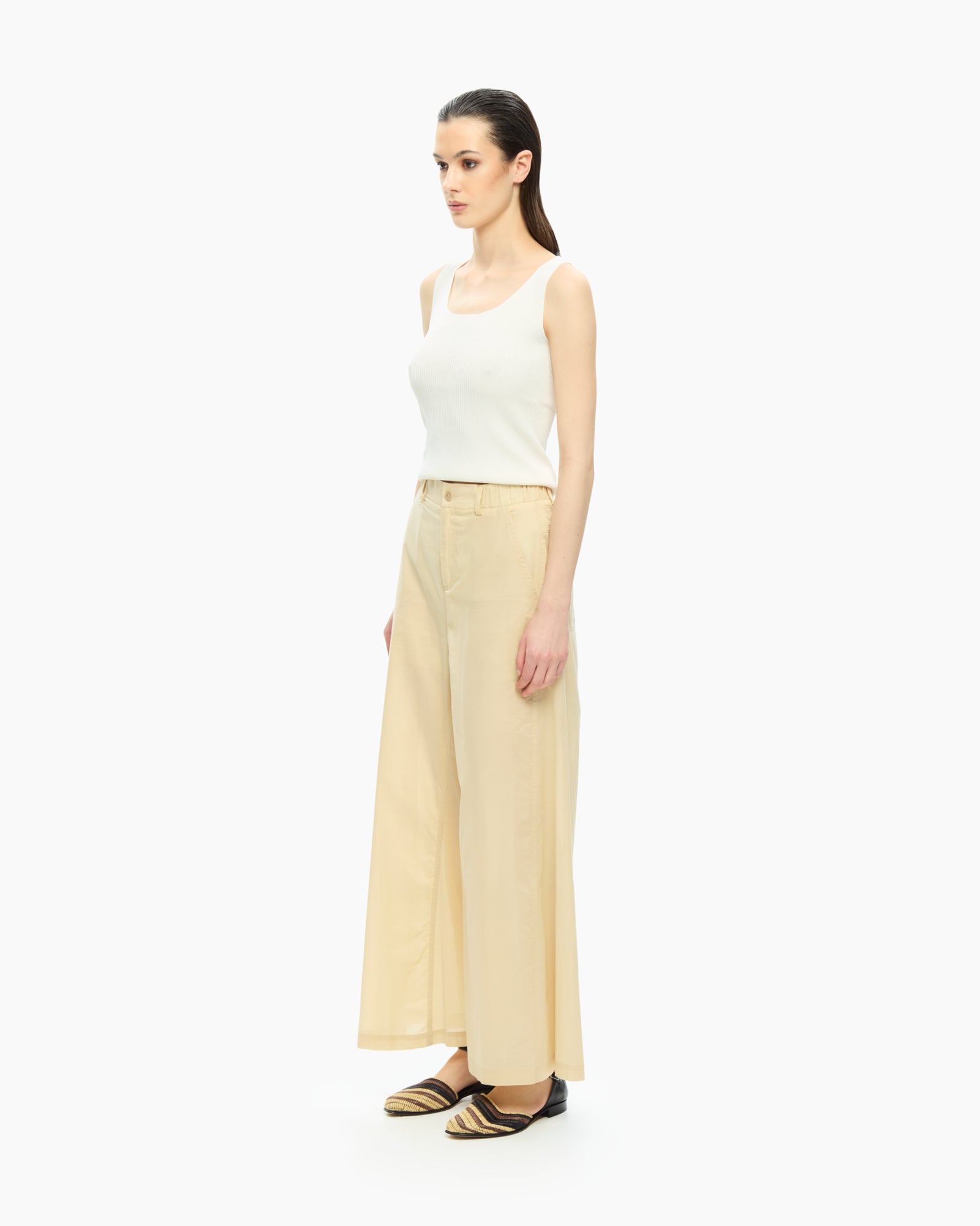 _MALLONI Pantalone a gamba ampia con vita elasticizzata GIALLO