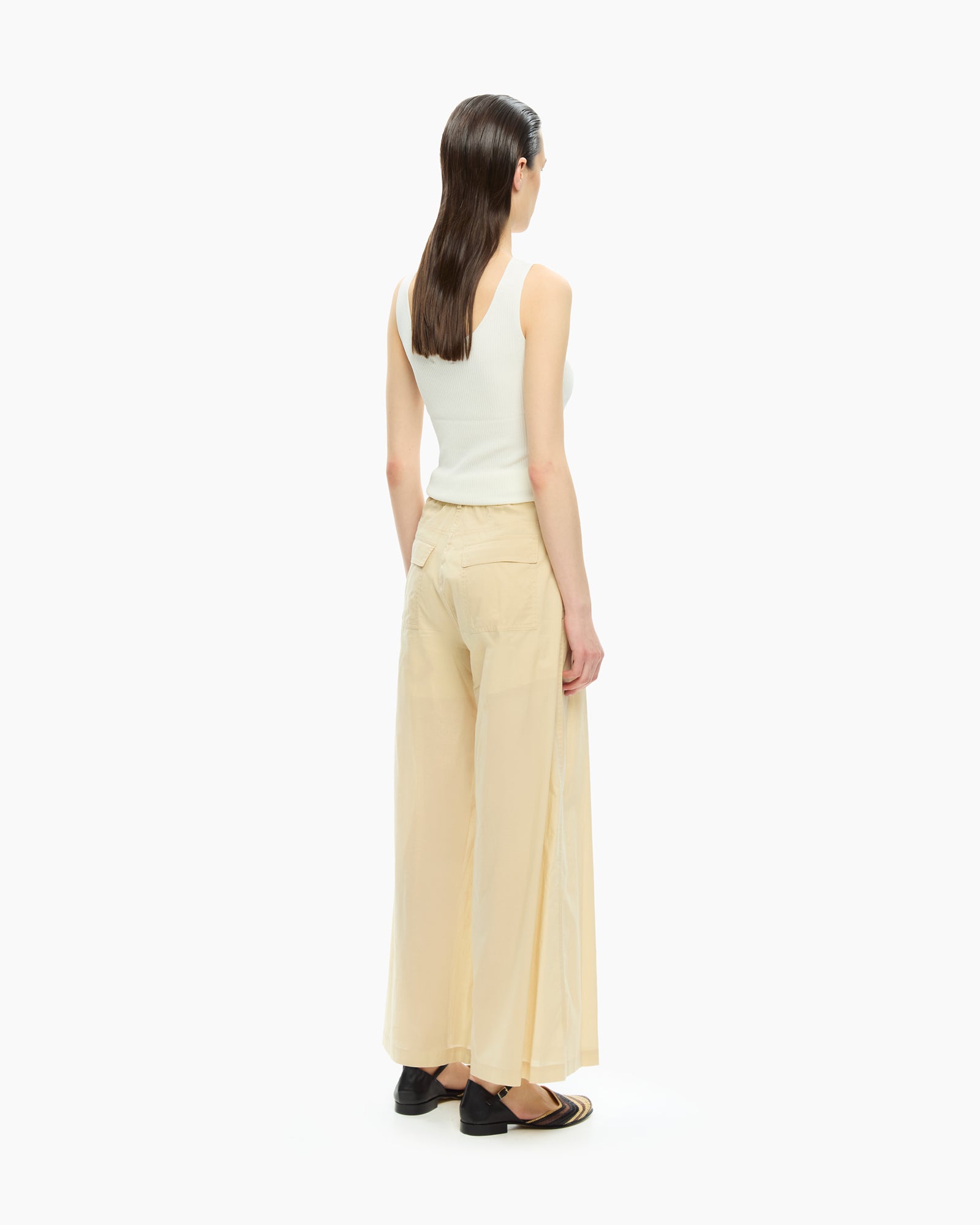 _MALLONI Pantalone a gamba ampia con vita elasticizzata GIALLO