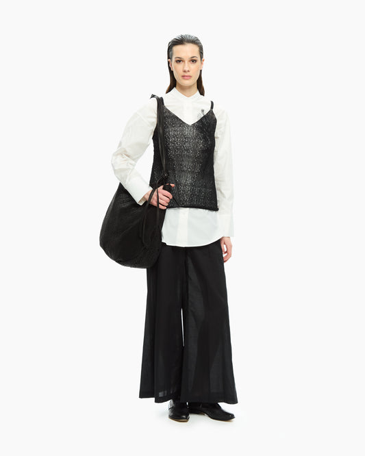 _MALLONI Pantalone a gamba ampia con vita elasticizzata NERO