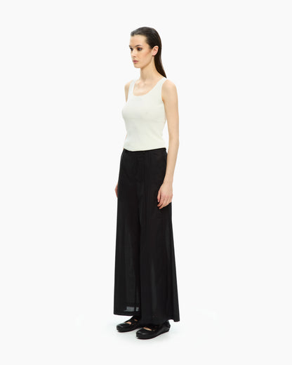 _MALLONI Pantalone a gamba ampia con vita elasticizzata NERO