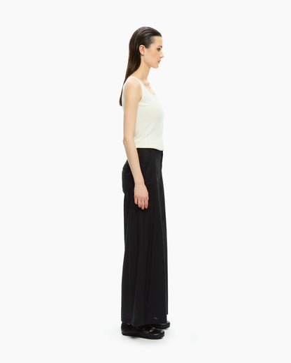 _MALLONI Pantalone a gamba ampia con vita elasticizzata NERO