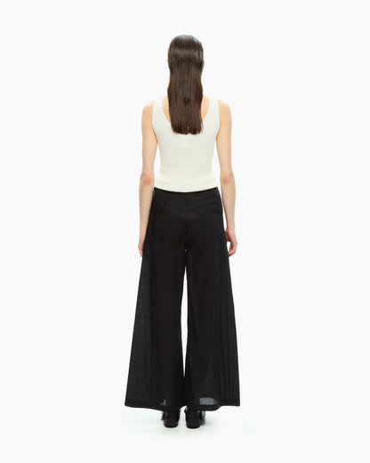 _MALLONI Pantalone a gamba ampia con vita elasticizzata NERO
