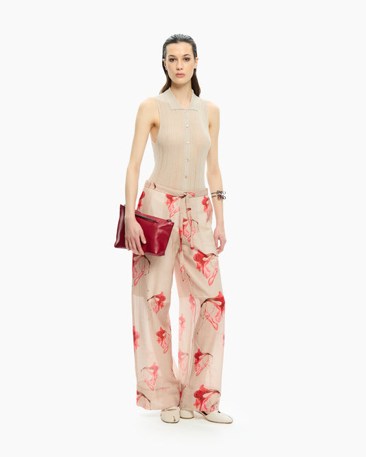 _MALLONI Pantalone con stampa floreale ROSSO