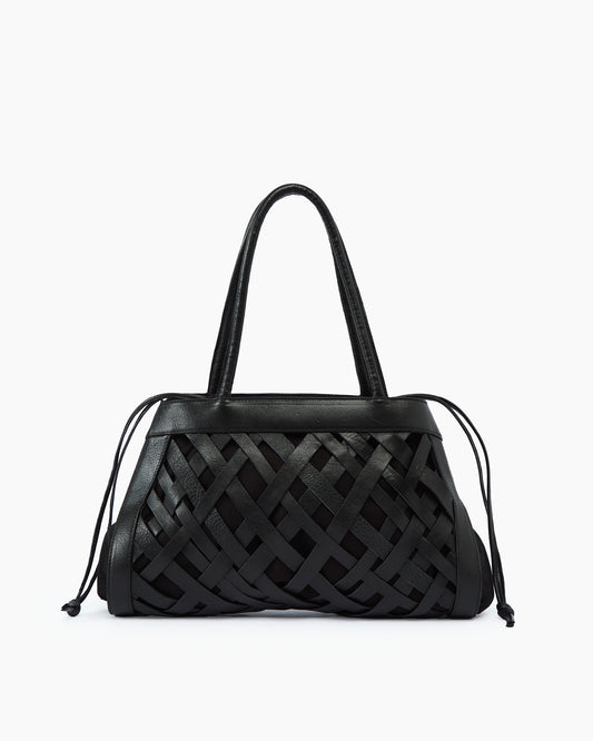 _MALLONI Borsa in pelle intrecciata NERO