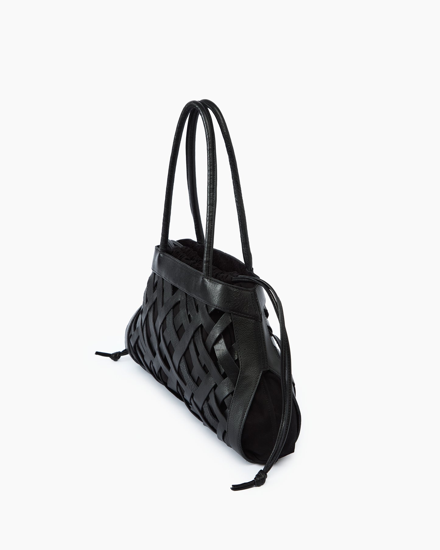 _MALLONI Borsa in pelle intrecciata NERO
