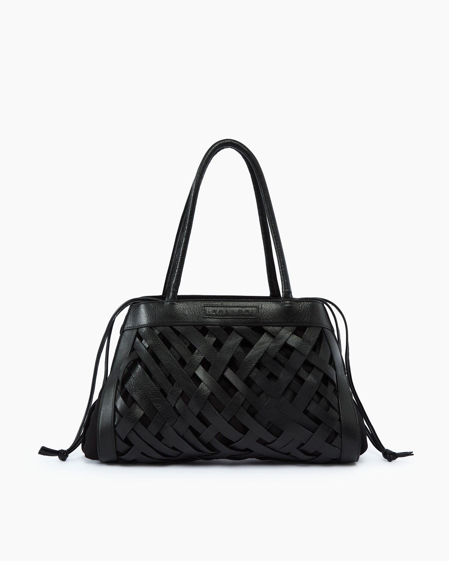 _MALLONI Borsa in pelle intrecciata NERO
