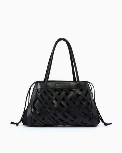 _MALLONI Borsa in pelle intrecciata NERO