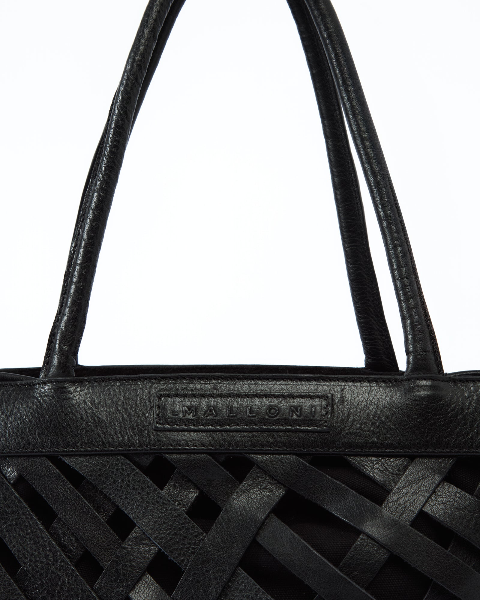 _MALLONI Borsa in pelle intrecciata NERO