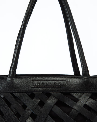 _MALLONI Borsa in pelle intrecciata NERO