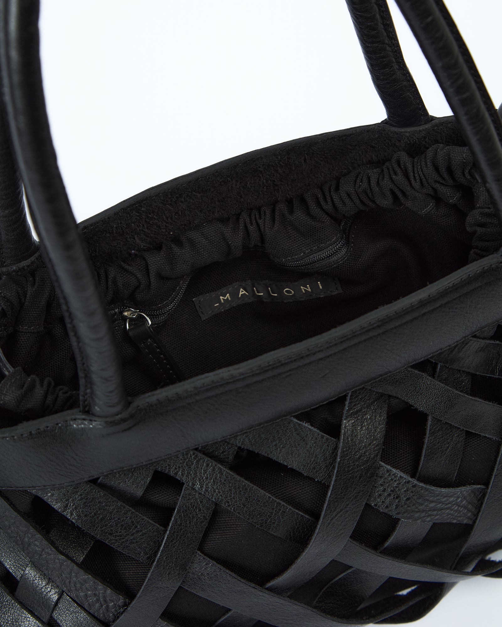 _MALLONI Borsa in pelle intrecciata NERO