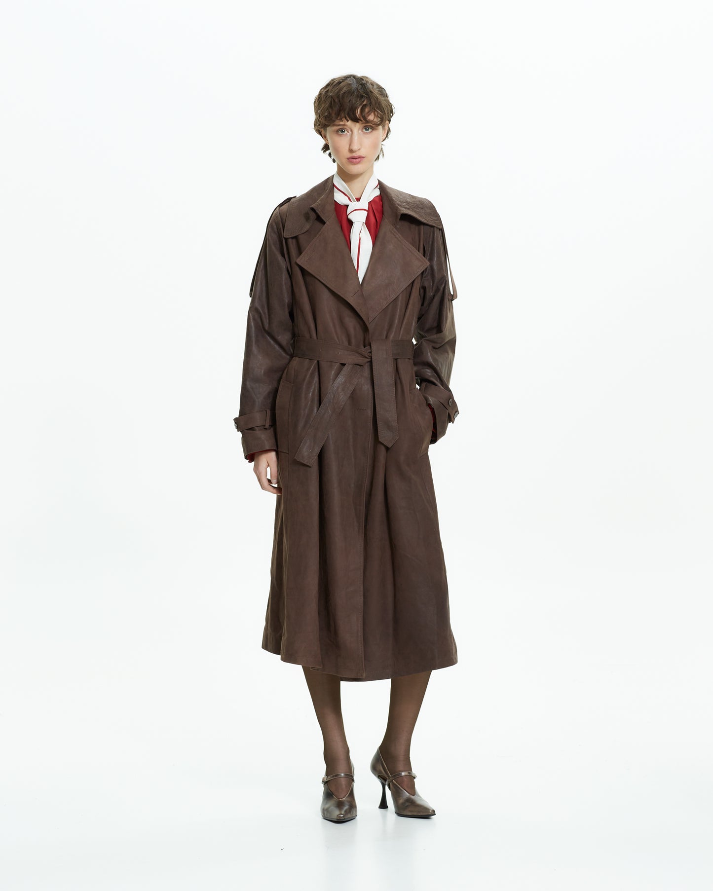 _MALLONI Trench lungo effetto vissuto MARRONE