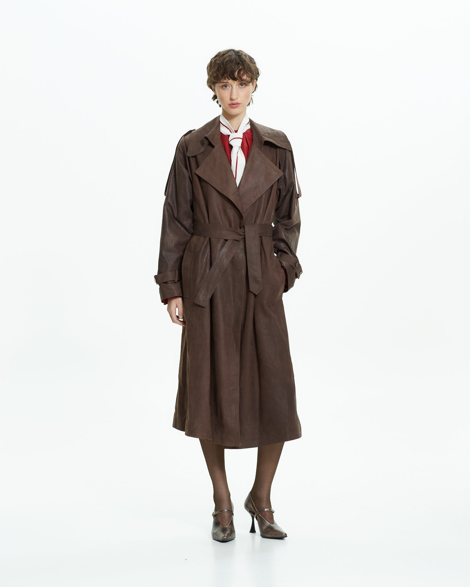 _MALLONI Trench lungo effetto vissuto MARRONE