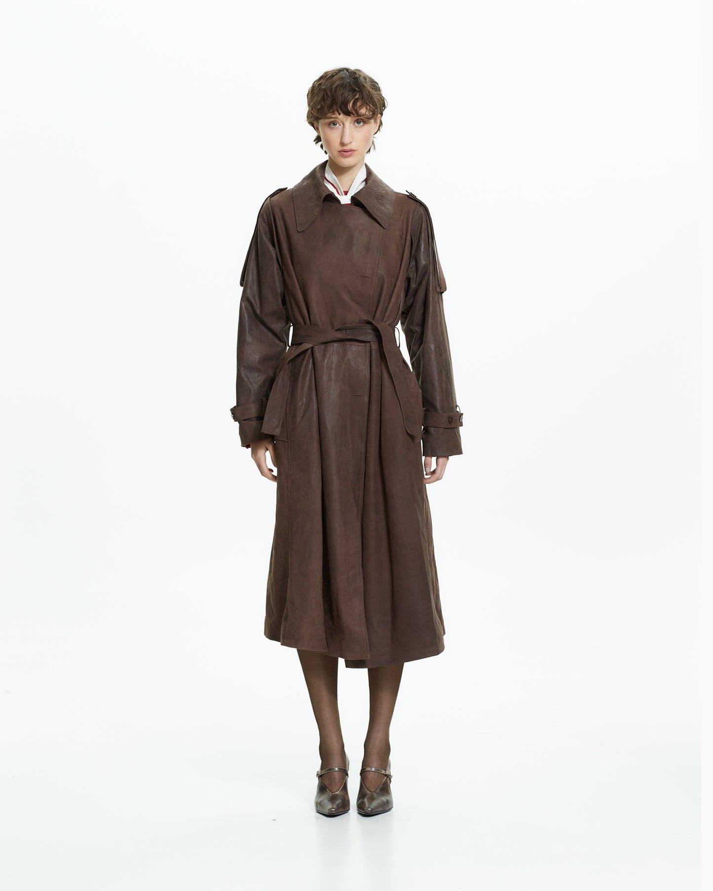 _MALLONI Trench lungo effetto vissuto MARRONE