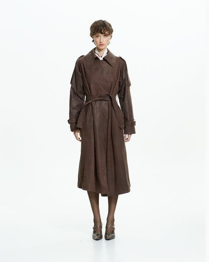 _MALLONI Trench lungo effetto vissuto MARRONE