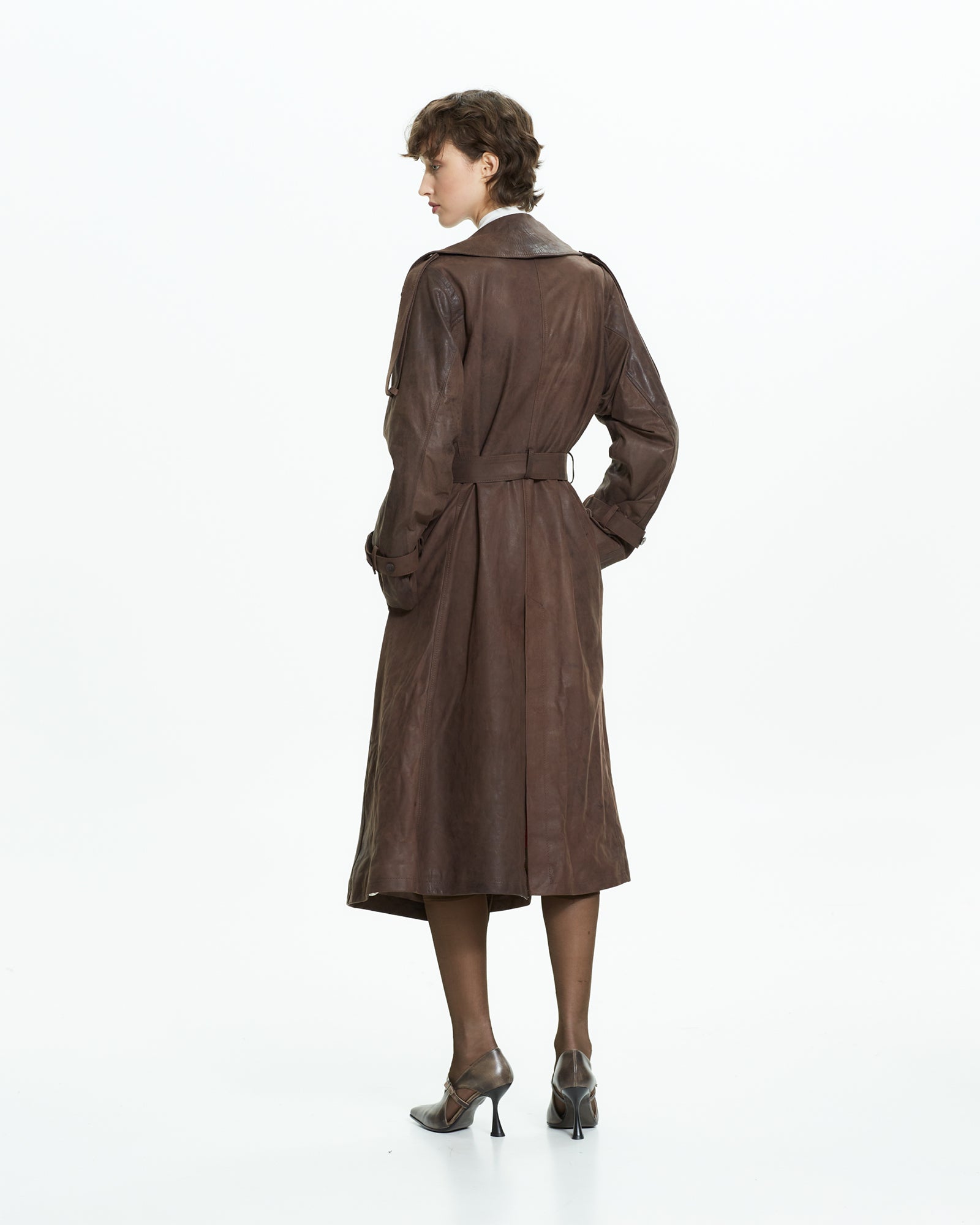 _MALLONI Trench lungo effetto vissuto MARRONE