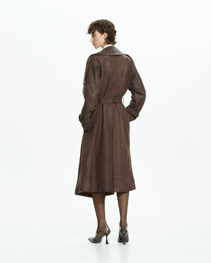 _MALLONI Trench lungo effetto vissuto MARRONE