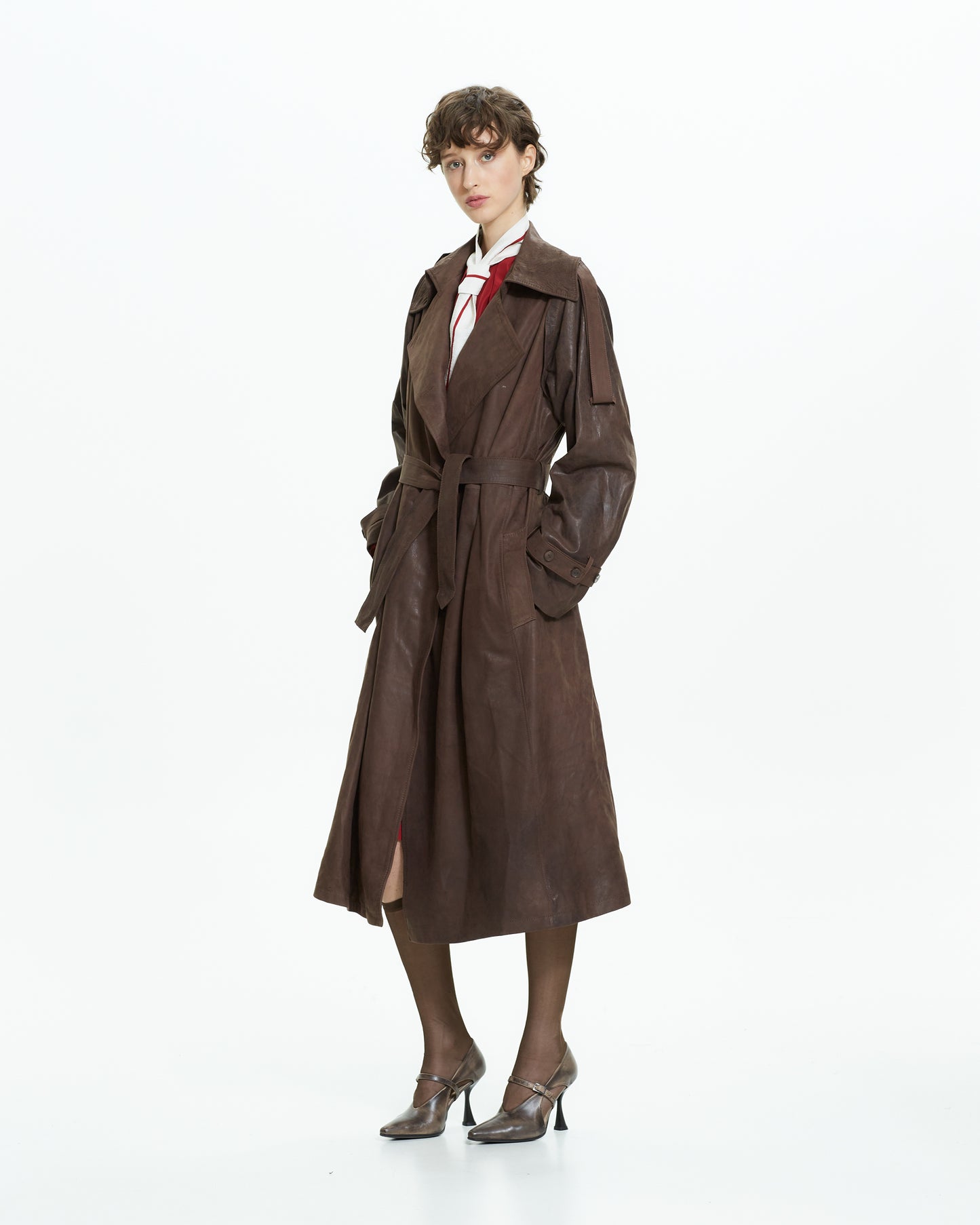 _MALLONI Trench lungo effetto vissuto MARRONE
