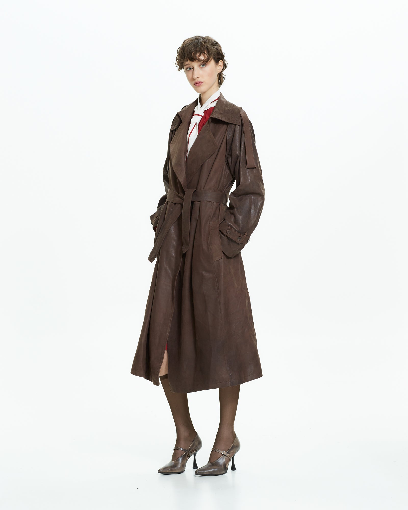 _MALLONI Trench lungo effetto vissuto MARRONE