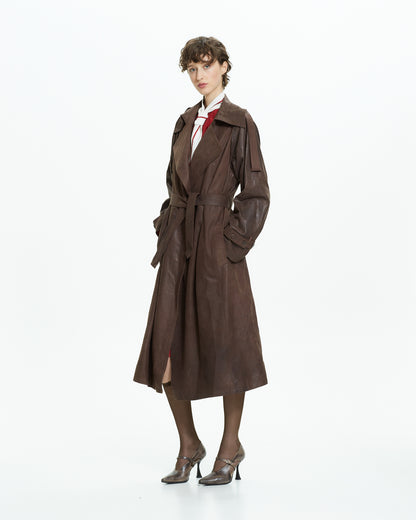 _MALLONI Trench lungo effetto vissuto MARRONE